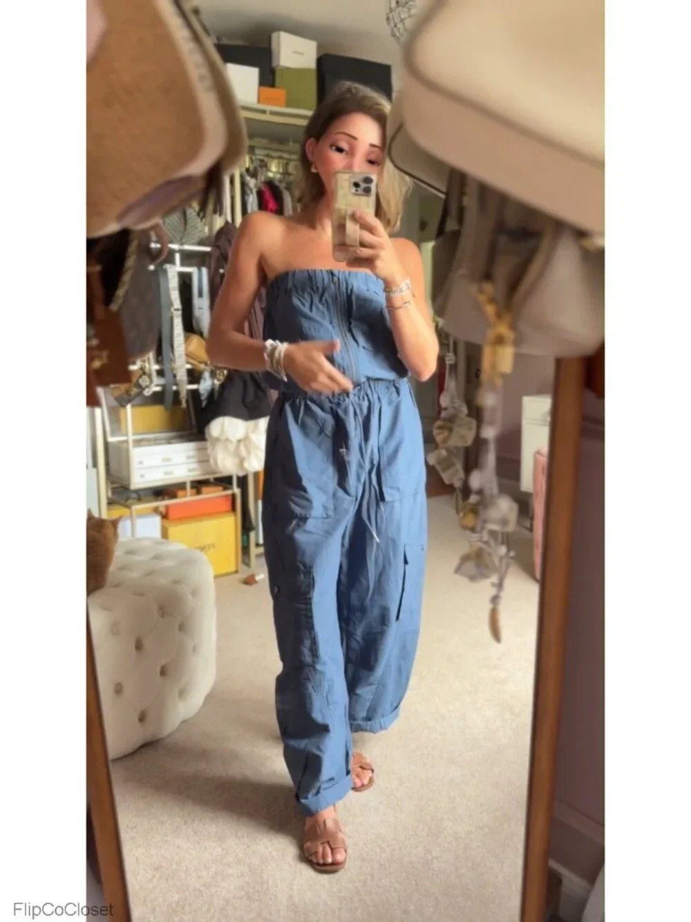 Women's Strapless Wide Leg Jumpsuit Cargo Romper Y2K One Piece